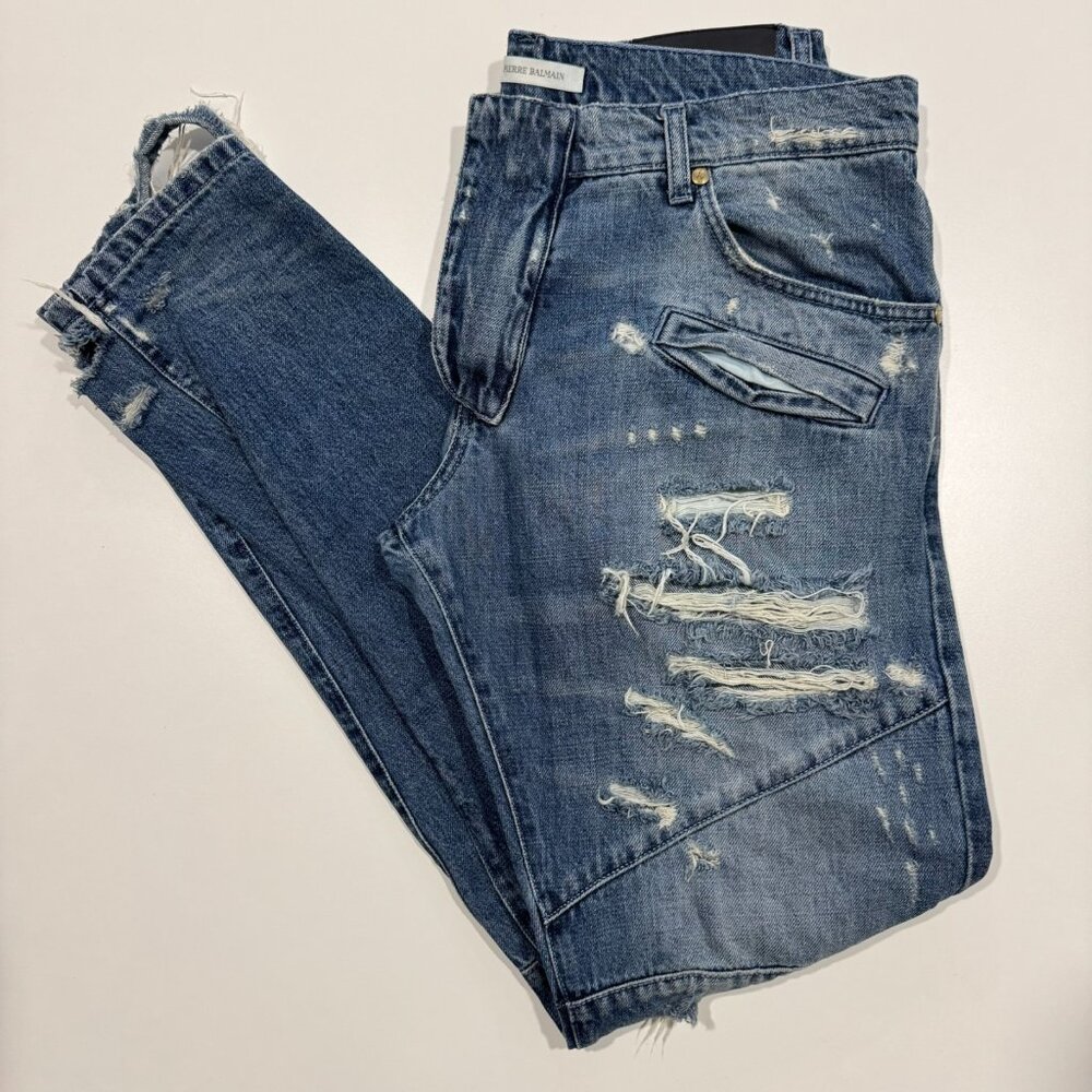 Pierre Balmain Destroyed Distressed Biker Jeans Size 36 Skinny Slim
